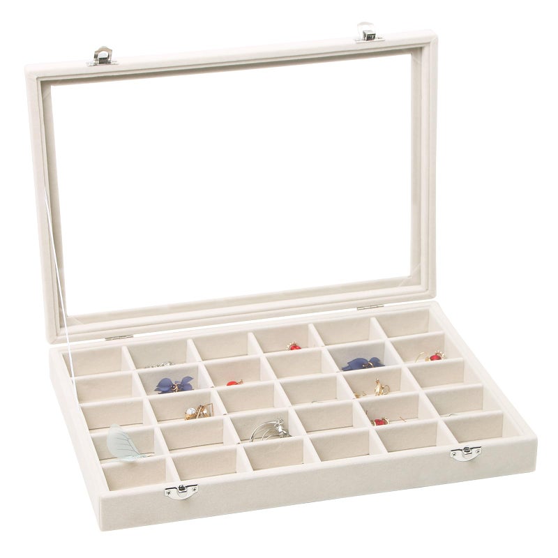 Stratalife Jewelry Organizer Stackable Earring Organizer Tray with Lid Jewelry Storage Tray for Earring Necklace Drawer Display Idea for Mom from Daughter (30 Grids) - Image 1
